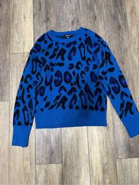 Sugarlips Royal Blue and Black Leopard Crewneck Sweater